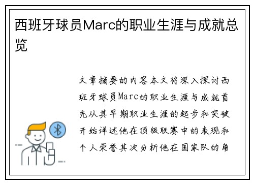 西班牙球员Marc的职业生涯与成就总览